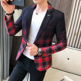 Plaid Blazer Fashion Business Casual Men's Slim Suit Jacket Large Size Casual Banquet Wedding Party Club Dress
