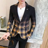 Plaid Blazer Fashion Business Casual Men's Slim Suit Jacket Large Size Casual Banquet Wedding Party Club Dress
