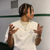 Rapper Travis Scott Cactus Jack Rainbow Alphabet Print T-Shirt Hip Hop Quality Cotton Short Sleeves Men Wome Oversized Tops