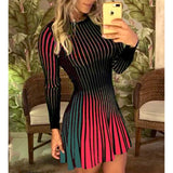 Striped Print Slim Fit Mini Dress