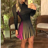 Striped Print Slim Fit Mini Dress