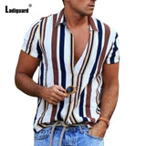 Plus Size 3xl Men Elegant Shirt Blouses Summer Model Stripes Tops Short Sleeve