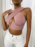Women's Sexy Sleeveless Criss Cross Solid Color Tank Tops
