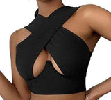 Women's Sexy Sleeveless Criss Cross Solid Color Tank Tops