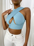 Women's Criss Cross Tank Tops Sexy Sleeveless Solid Color Cutout Front Crop Tops Party Club Streetwear Summer Lady Bustier Tops