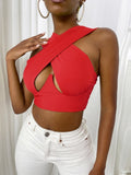 Women's Sexy Sleeveless Criss Cross Solid Color Tank Tops