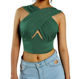 Women's Sexy Sleeveless Criss Cross Solid Color Tank Tops