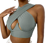 Women's Sexy Sleeveless Criss Cross Solid Color Tank Tops