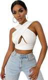 Women's Sexy Sleeveless Criss Cross Solid Color Tank Tops