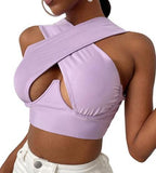 Women's Sexy Sleeveless Criss Cross Solid Color Tank Tops