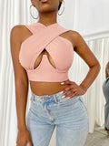 Women's Sexy Sleeveless Criss Cross Solid Color Tank Tops