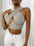 Women's Sexy Sleeveless Criss Cross Solid Color Tank Tops