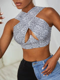 Women's Criss Cross Tank Tops Sexy Sleeveless Solid Color Cutout Front Crop Tops Party Club Streetwear Summer Lady Bustier Tops