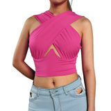Women's Sexy Sleeveless Criss Cross Solid Color Tank Tops