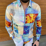 Men's Striped Casual Shirts Streetwear Slim Fit Black White Long Sleeve Shirt Tops Men Autumn Silk Satin Digital Printed Blouse