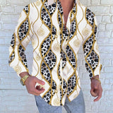 Men's Striped Casual Shirts Streetwear Slim Fit Black White Long Sleeve Shirt Tops Men Autumn Silk Satin Digital Printed Blouse