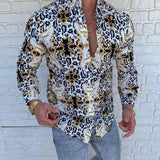 Men's Striped Casual Shirts Streetwear Slim Fit Black White Long Sleeve Shirt Tops Men Autumn Silk Satin Digital Printed Blouse