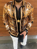 Men's Striped Casual Shirts Streetwear Slim Fit Black White Long Sleeve Shirt Tops Men Autumn Silk Satin Digital Printed Blouse