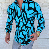 Men's Striped Casual Shirts Streetwear Slim Fit Black White Long Sleeve Shirt Tops Men Autumn Silk Satin Digital Printed Blouse