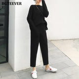 Casual Thick Sweater Tracksuits O-neck  Jumpers & Elastic Waist Pants Suit Female Knitted 2 Pieces Set