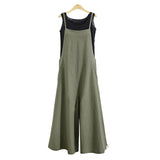 Women Strap Loose Jumpsuit Summer Casual Wide Leg Pants Solid Dungaree Bib Overalls Sleeveless Oversized Cotton Linen Jumpsuits