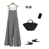 Women's Casual Loose Strap Jumpsuit with Wide Leg Pants-Dungaree Bib Overalls