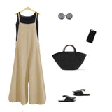 Women's Casual Loose Strap Jumpsuit with Wide Leg Pants-Dungaree Bib Overalls