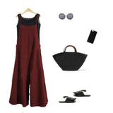 Women's Casual Loose Strap Jumpsuit with Wide Leg Pants-Dungaree Bib Overalls