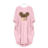 Mickey Mouse Dress for Women Casual Loose Midi Dresses Leopard Print Pocket Vintage Vestido Fall Maxi Clothes Kawaii Robe Femme