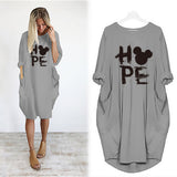 Mickey Mouse Dress for Women Casual Loose Midi Dresses Leopard Print Pocket Vintage Vestido Fall Maxi Clothes Kawaii Robe Femme