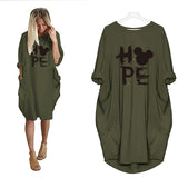 Mickey Mouse Dress for Women Casual Loose Midi Dresses Leopard Print Pocket Vintage Vestido Fall Maxi Clothes Kawaii Robe Femme