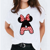 Minnie Mouse Print T shirt Women Custom Name Letter Combination Womens High Quality T-shirt Disney Font A-Z Short Sleeve Tshirt