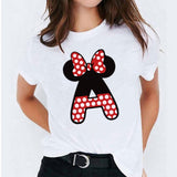 Minnie Mouse Print T shirt Women Custom Name Letter Combination Womens High Quality T-shirt Disney Font A-Z Short Sleeve Tshirt