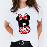 Minnie Mouse Print T shirt Women Custom Name Letter Combination Womens High Quality T-shirt Disney Font A-Z Short Sleeve Tshirt