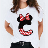 Minnie Mouse Print T shirt Women Custom Name Letter Combination Womens High Quality T-shirt Disney Font A-Z Short Sleeve Tshirt