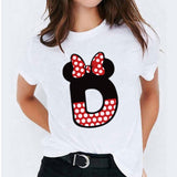 Minnie Mouse Print T shirt Women Custom Name Letter Combination Womens High Quality T-shirt Disney Font A-Z Short Sleeve Tshirt