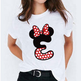 Minnie Mouse Print T shirt Women Custom Name Letter Combination Womens High Quality T-shirt Disney Font A-Z Short Sleeve Tshirt