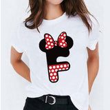 Minnie Mouse Print T shirt Women Custom Name Letter Combination Womens High Quality T-shirt Disney Font A-Z Short Sleeve Tshirt