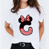 Minnie Mouse Print T shirt Women Custom Name Letter Combination Womens High Quality T-shirt Disney Font A-Z Short Sleeve Tshirt