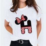 Minnie Mouse Print T shirt Women Custom Name Letter Combination Womens High Quality T-shirt Disney Font A-Z Short Sleeve Tshirt