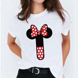 Minnie Mouse Print T shirt Women Custom Name Letter Combination Womens High Quality T-shirt Disney Font A-Z Short Sleeve Tshirt