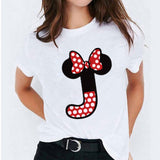 Minnie Mouse Print T shirt Women Custom Name Letter Combination Womens High Quality T-shirt Disney Font A-Z Short Sleeve Tshirt