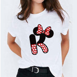 Minnie Mouse Print T shirt Women Custom Name Letter Combination Womens High Quality T-shirt Disney Font A-Z Short Sleeve Tshirt