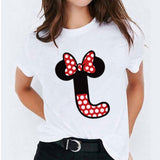 Minnie Mouse Print T shirt Women Custom Name Letter Combination Womens High Quality T-shirt Disney Font A-Z Short Sleeve Tshirt