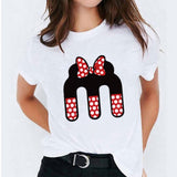 Minnie Mouse Print T shirt Women Custom Name Letter Combination Womens High Quality T-shirt Disney Font A-Z Short Sleeve Tshirt