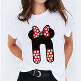 Minnie Mouse Print T shirt Women Custom Name Letter Combination Womens High Quality T-shirt Disney Font A-Z Short Sleeve Tshirt