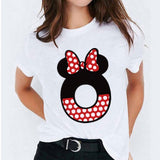 Minnie Mouse Print T shirt Women Custom Name Letter Combination Womens High Quality T-shirt Disney Font A-Z Short Sleeve Tshirt