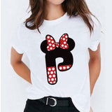 Minnie Mouse Print T shirt Women Custom Name Letter Combination Womens High Quality T-shirt Disney Font A-Z Short Sleeve Tshirt
