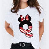 Minnie Mouse Print T shirt Women Custom Name Letter Combination Womens High Quality T-shirt Disney Font A-Z Short Sleeve Tshirt