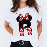 Minnie Mouse Print T shirt Women Custom Name Letter Combination Womens High Quality T-shirt Disney Font A-Z Short Sleeve Tshirt